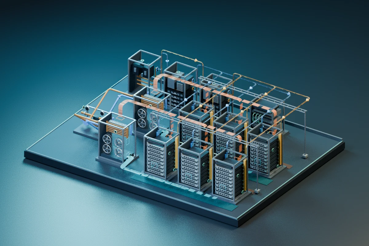 Educational model of data centre racks and supporting systems